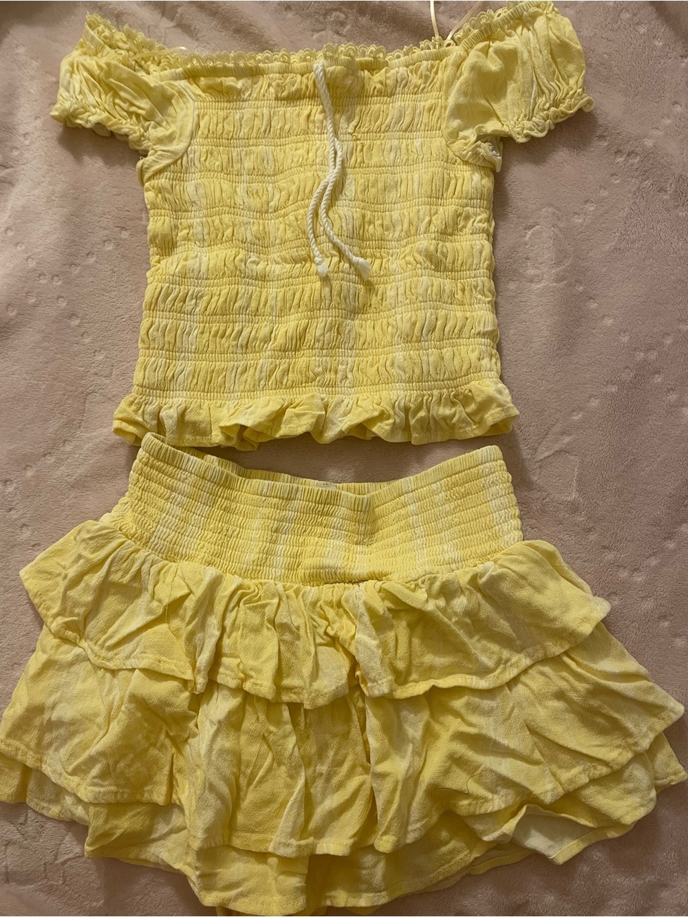 iris Girls Yellow Smocked Top and Ruffle Skirt Set